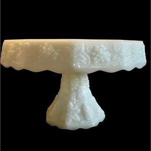 Anchor Hocking milk glass pedestal grapevine pattern cake stand